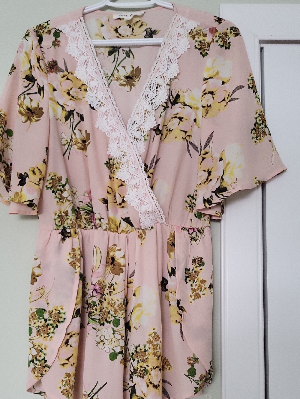 Love Tree Pink Floral Lace-Trim Romper